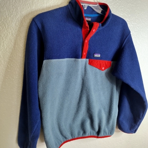 PATAGONIA SYNCHILLA SNAP T FLEECE PULLOVER Red Blue kids sz 14/Xl - Picture 2 of 6